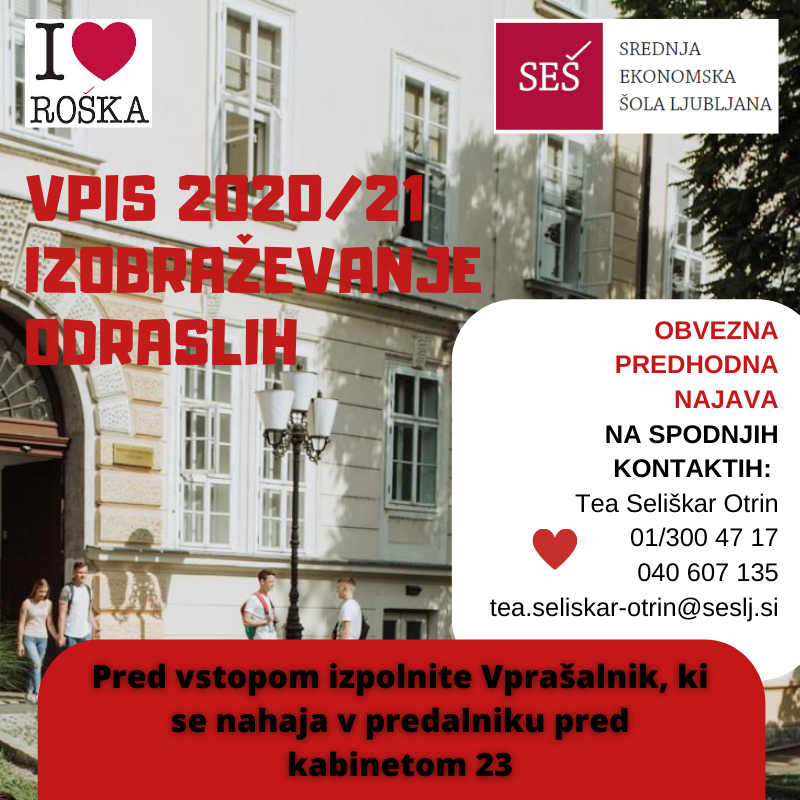 izobraževanje odraslih, izredni vpis, io, 2021/22, vpis 20-21, ekonomski tehnik, srednja ekonomska šola ljubljana, roška, poklicni tečaj et, izredni vpis